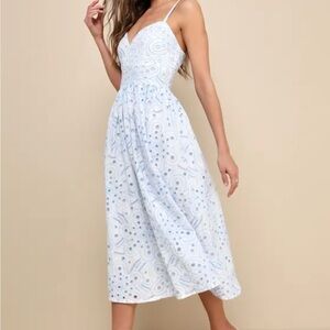 Lulu’s White and Blue Women's Midi Dress